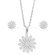 316 Surgical Stainless Steel Daisy Stud Earrings and Pendant Necklace, Jewelry Set for Women, Stainless Steel Color, 17.32 inch(440mm), 9.5mm, Pin: 0.8mm(JX376A)