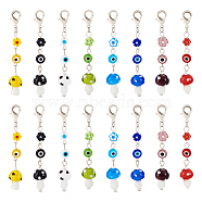 32Pcs 8 Colors Handmade Evil Eye Lampwork Pendant Decoration, Flower & Mushroom Charms, for Keychain, Purse, Backpack Ornament, Stitch Marker, Mixed Color, 75~78mm, 4pcs/color(HJEW-TA0001-10)