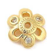 Rack Plating Brass Micro Pave Cubic Zirconia Bead Caps, Cadmium Free & Lead Free, 6-Petal Flower, Real 18K Gold Plated, 8x2.5mm, Hole: 1mm(KK-M248-09G)