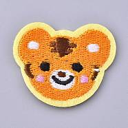 Computerized Embroidery Cloth Iron on/Sew on Patches, Costume Accessories, Appliques, Tiger, Orange, 31.5x37.5x1.5mm(DIY-M010-29)