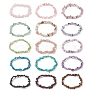 Natural & Synthetic Mixed Gemstone Chips Beaded Stretch Bracelets for Women, Inner Diameter: 2-1/4~2-1/2 inch(50~52mm)(BJEW-JB10046)