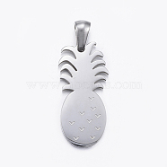 304 Stainless Steel Pendants, Pineapple, Stainless Steel Color, 25x12x1.5mm, Hole: 5x3mm(STAS-H355-02P)