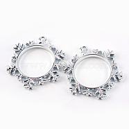 Rack Plating Alloy Snowflake Open Back Bezel Pendants, For DIY UV Resin, Epoxy Resin, Pressed Flower Jewelry, Hollow, Cadmium Free & Nickel Free & Lead Free, Silver, 38x34x3.5mm, Hole: 3mm(PALLOY-S047-07D-FF)
