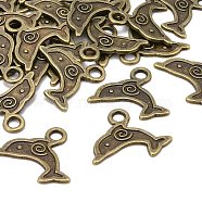 Tibetan Style Alloy Pendants, Lead Free, Cadmium Free and Nickel Free, Dolphin, Antique Bronze Color, 20x25x1mm, Hole: 3mm(MLF1143Y-NF)
