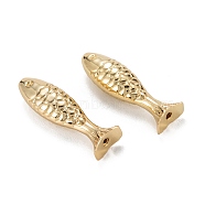 Brass Beads, Long-Lasting Plated, Lead Free & Nickel Free & Cadmium Free, Fish, Real 18K Gold Plated, 21x6.5x5mm, Hole: 1mm(KK-C223-13G)