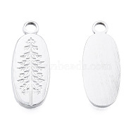 201 Stainless Steel Pendants, Oval with Tree, Stainless Steel Color, 24x9.5x1.5mm, Hole: 2.5mm(STAS-N098-269P)