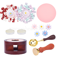 CRASPIRE DIY Scrapbook, with Seal Stamp Wax Stick Melting Pot Holder, Pear Wood Handle, Brass Blank Stamp Head & Spoon, Silicone Cup Mat, Candle, Sealing Wax Particles, Resin Cabochons, Golden, 7.83~7.85x2.2cm, 1pc(AJEW-CP0004-41)
