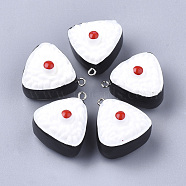 Resin Pendants, with Platinum Tone Iron Findings, Imitation Food, Rice Roll, White, 27~28x24.5x18.5mm, Hole: 2mm(X-RESI-T028-19)