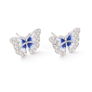 Clear Cubic Zirconia Butterfly Stud Earrings with Enamel, Rack Plating Brass Jewelry for Women, Cadmium Free & Lead Free, Platinum, 11x15.5mm, Pin: 0.7mm(EJEW-C030-05P)