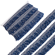 Ethnic Style Two Tone Polyester Tassel Ribbon, Rhombus Pattern, White, Marine Blue, 1-3/8 inch(35mm), about 10.94 Yards(10m)/Bag(OCOR-GF0002-05)