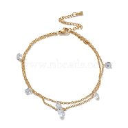 Vacuum Plating 304 Stainless Steel Cable Chains Multi-strand Anklet, Crystal Rhinestone Charm Double Layer Anklet for Women, Golden, 8-5/8 inch(21.9cm)(AJEW-A036-13G)