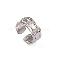 304 Stainless Steel Heart Wrap Open Cuff Ring for Women, Stainless Steel Color, US Size 7 1/4(17.5mm)(RJEW-G285-06P)