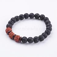 Lava Rock Beaded Stretch Bracelets, with Bodhi and Coconut slice Beads, 2 inch(51mm)(BJEW-P162-01B)