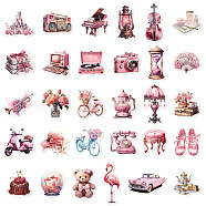 60Pcs Retro Pink PVC Waterproof Stickers Set, Adhesive Label Stickers, for Water Bottles, Laptop, Luggage, Cup, Computer, Mobile Phone, Skateboard, Guitar Stickers, Mixed Shapes, 45.4x45.3mm(PW-WG43952-01)