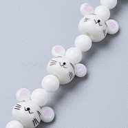 Handmade Lampwork Beads Strands, Famille Rose Lampwork, Chinese Zodiac, White, Mouse, Mouse: 15x20.5x15mm, Hole: 1.8mm, about 15pcs/Strand, 15.35 inch(39cm)(PORC-K002-02A)