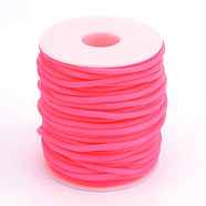 Hollow Pipe PVC Tubular Synthetic Rubber Cord, Wrapped Around White Plastic Spool, Deep Pink, 3mm, Hole: 1.5mm, about 27.34 yards(25m)/roll(RCOR-R007-3mm-02)