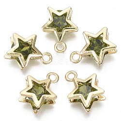 Brass Micro Cubic Zirconia Charms, Star, Light Gold, Olive, 15x11.5x5.5mm, Hole: 1.8mm(KK-N235-034D)