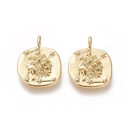 Brass Pendants, Long-Lasting Plated, Leo, Real 18K Gold Plated, 25.5x19.7x3.2mm, Hole: 4.3x2.6mm(KK-L188-23G)