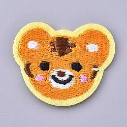 Computerized Embroidery Cloth Iron on/Sew on Patches, Costume Accessories, Appliques, Tiger, Orange, 31.5x37.5x1.5mm(DIY-M010-29)