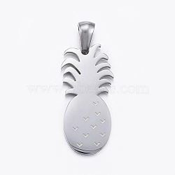 304 Stainless Steel Pendants, Pineapple, Stainless Steel Color, 25x12x1.5mm, Hole: 5x3mm(STAS-H355-02P)