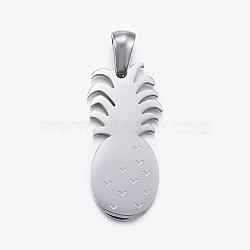 Tarnish Resistant 304 Stainless Steel Pendants, Pineapple, Stainless Steel Color, 25x12x1.5mm, Hole: 5x3mm(STAS-H355-02P)