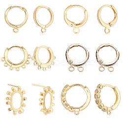 Elite 10Pcs 2 Style Brass Huggie Hoop Earring with 2Pcs Ring Stud Earring Findings, with Loop, Real 18K Gold Plated, 14~18x11.5~20x2~3mm, Hole: 2mm, Pin: 0.8mm, 2Pcs/style(KK-PH0002-84)