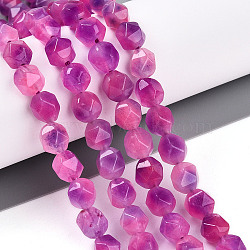 Dyed Natural White Jade Beads Strands, Two Tone, Faceted, Star Cut Round Beads, Fuchsia, 7~8x6~7.5x6~7.5mm, Hole: 1mm, about 48~49pcs/strand, 14.17~15.35''(36~39cm)(G-T139-8mm-45M)