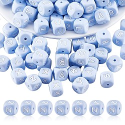 20Pcs Blue Cube Letter Silicone Beads 12x12x12mm Square Dice Alphabet Beads with 2mm Hole Spacer Loose Letter Beads for Bracelet Necklace Jewelry Making, Letter.N, 12mm, Hole: 2mm(JX434N)