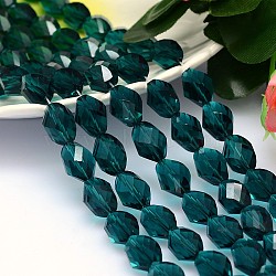 K9 Glass, Faceted Polyhedron Imitation Austrian Crystal Bead Strands, Grade AAA, Teal, 11x8mm, Hole: 0.9~1mm, about 37pcs/strand, 15.7 inch(G-M190-11x8mm-24A)