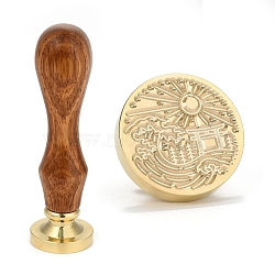 Brass Retro Wax Sealing Stamp, with Wooden Handle for Post Decoration DIY Card Making, Sun Pattern, 90x25.5mm(AJEW-F045-E02)