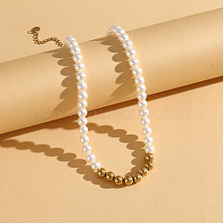 French Style Shell Pearl Beaded Necklaces, White, 16.54 inch(42cm)(NL5956-2)