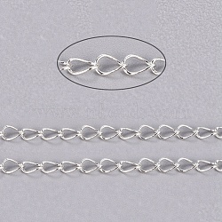 Brass Twisted Chains, Curb Chains, Soldered, Oval, Lead Free & Cadmium Free, Silver Color Plated, 5x4x0.5mm(X-CHC-Q001-5x4mm-S)
