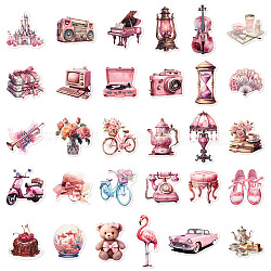 60Pcs Retro Pink PVC Waterproof Stickers Set, Adhesive Label Stickers, for Water Bottles, Laptop, Luggage, Cup, Computer, Mobile Phone, Skateboard, Guitar Stickers, Mixed Shapes, 45.4x45.3mm(PW-WG43952-01)