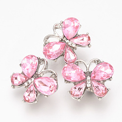 Alloy Rhinestone Snap Buttons, Jewelry Buttons, Butterfly, Platinum, Light Rose, 17.5x20x8mm, Knob: 5.5mm(SNAP-T001-10A)