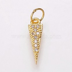Brass Micro Pave Cubic Zirconia Charms, Triangle, Clear, Golden, 13.5x4x2mm, Hole: 3.5mm(X-KK-P134-16G)