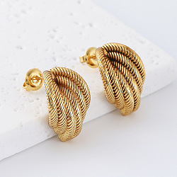 Geometric 304 Stainless Steel Stud Earrings for Women, Half Hoop Earrings, Golden, 20x15mm(PP5518)