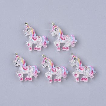 Resin Cabochons, with Glitter Sequins, Unicorn, Colorful, 22~23x21~22x5.5mm