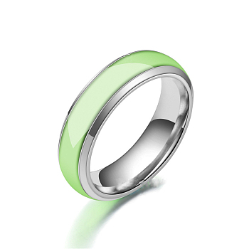 Luminous 304 Stainless Steel Flat Plain Band Finger Ring, Glow In The Dark Jewelry for Men Women, Pale Green, US Size 10(19.8mm)