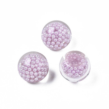 Translucent Acrylic Cabochons, with ABS Imitation Pearl Beads, Round, Plum, 18x15.5~16mm