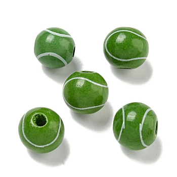 Printed Wood European Beads, Round, Tennis, 15.5~16mm, Hole: 4~4.5mm