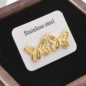 Butterfly 304 Stainless Steel Stud Earrings, Ion Plating(IP), Golden, 12.5x16.5mm