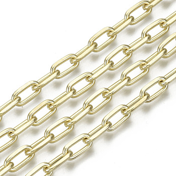 Unwelded Iron Paperclip Chains, Drawn Elongated Cable Chains, with Spool, Real 16K Gold Plated, Real 16K Gold Plated, 9.2x4.5x1.3mm, about 32.8 Feet(10m)/roll