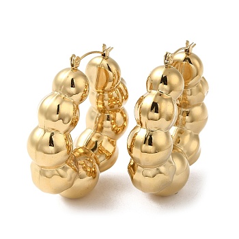 Ion Plating(IP) 304 Stainless Steel Round Beaded Hoop Earrings, Real 14K Gold Plated, 45x41.5x15mm