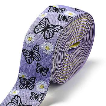 5M Nylon Flower Butterfly Jacquard Elastic Wide Bands, for Garment Accessories, Lilac, 50mm, about 5.47 Yards(5m)/Roll