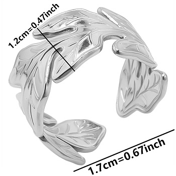 Non-Tarnish Minimalist 304 Stainless Steel Leaf Cuff Open Rings Unisex Simple