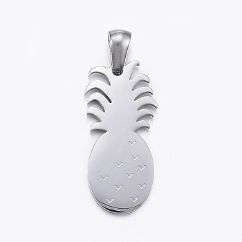 304 Stainless Steel Pendants, Pineapple, Stainless Steel Color, 25x12x1.5mm, Hole: 5x3mm