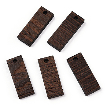 Natural Wenge Wood Pendants, Undyed, Rectangle Charms, Coconut Brown, 23x9x3.5mm, Hole: 2mm