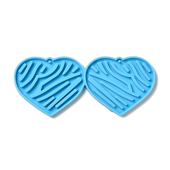 DIY Heart with Stripe Pendant Silicone Molds, Resin Casting Molds, for UV Resin & Epoxy Resin Jewelry Making, Deep Sky Blue, 52x125x4mm, Hole: 2mm, Inner Diameter: 48x59.5mm
