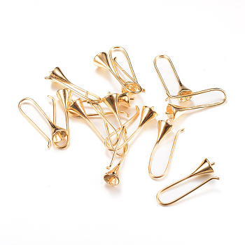 Brass Earring Hooks, For Half Drilled Beads, Light Gold, 25x6mm, Pin: 1mm