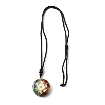 Natural & Synthetic Mixed Gemstone 7 Chakra Pendant Necklace, Resin with Stone Inside Hexagon Pendant Necklace for Women, 14.37~18.31 inch(36.5~46.5cm)